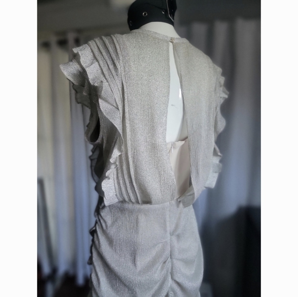 Chic Silver Ruffled Mini Dress - Picture 6 of 13